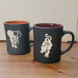 Starbucks Kenya Elephant 2011 & Sumatra Tiger Black Matte Bone China Mugs 16 oz